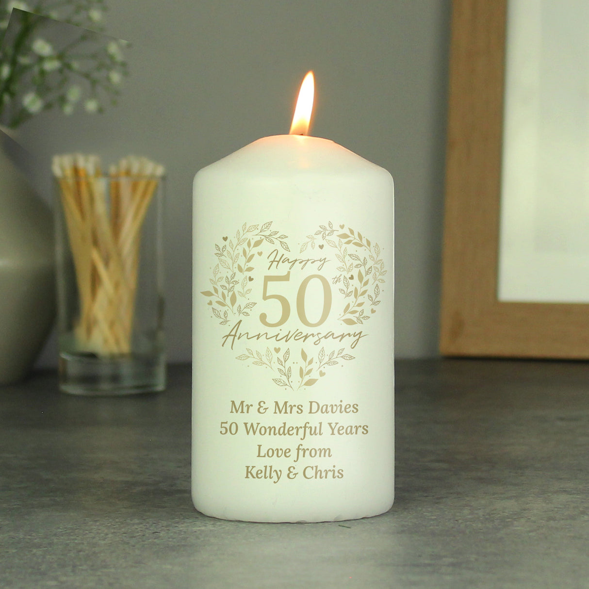 Personalised 50th Golden Wedding Anniversary Pillar Candle: 2 - Candles By Gift Moments