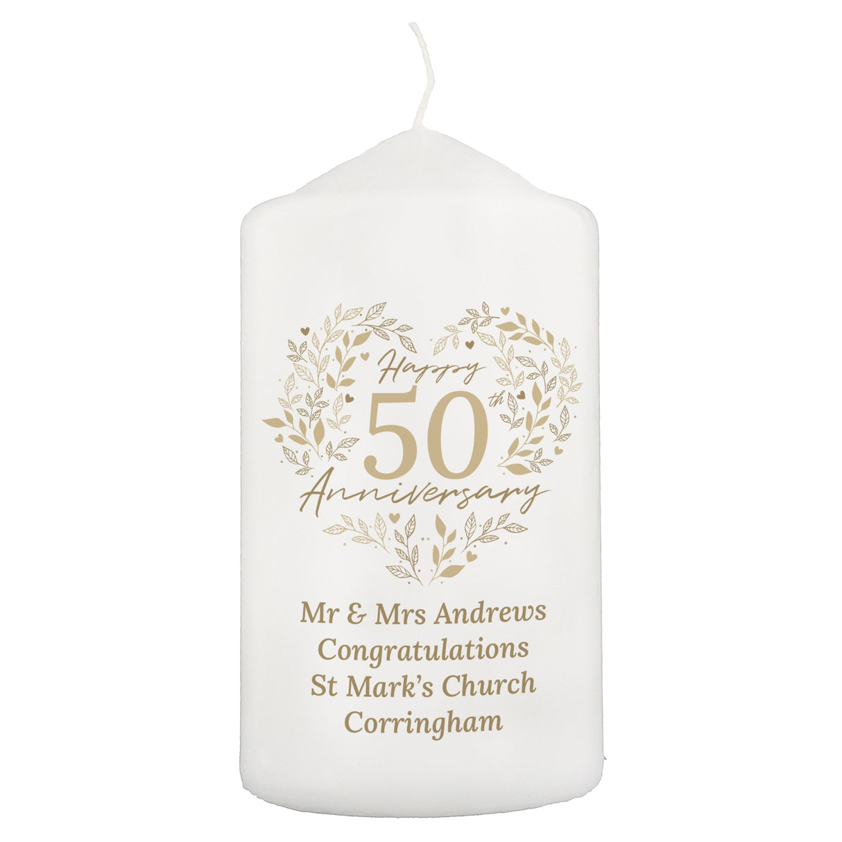 Personalised 50th Golden Wedding Anniversary Pillar Candle: 5 - Candles By Gift Moments