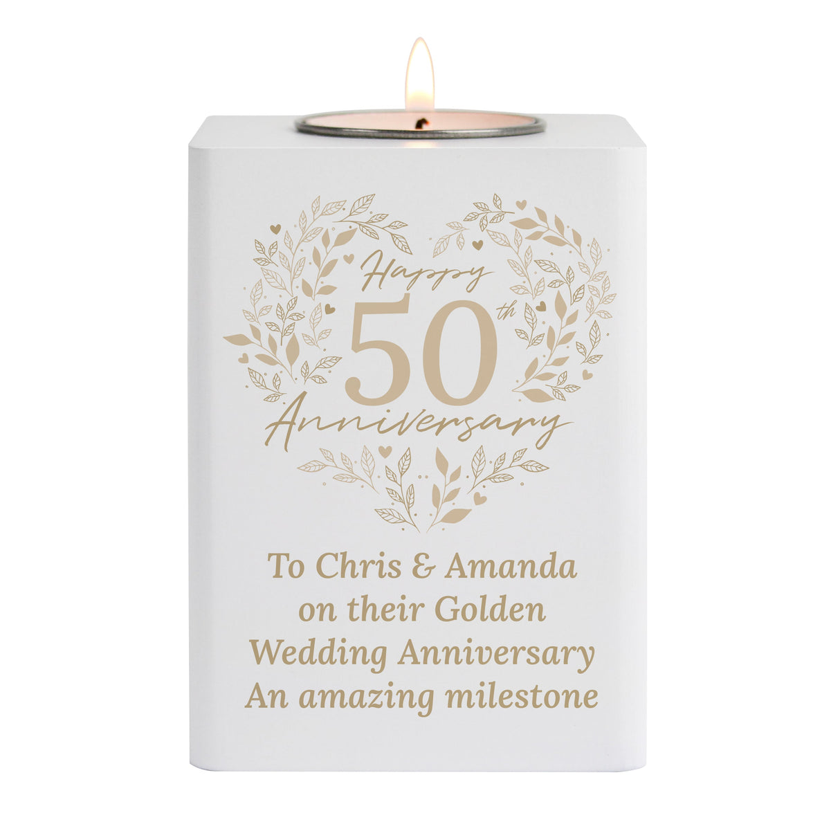 Personalised 50th Golden Wedding Anniversary Tealight Holder - Shop Candle Holders At Gift Moments - 5