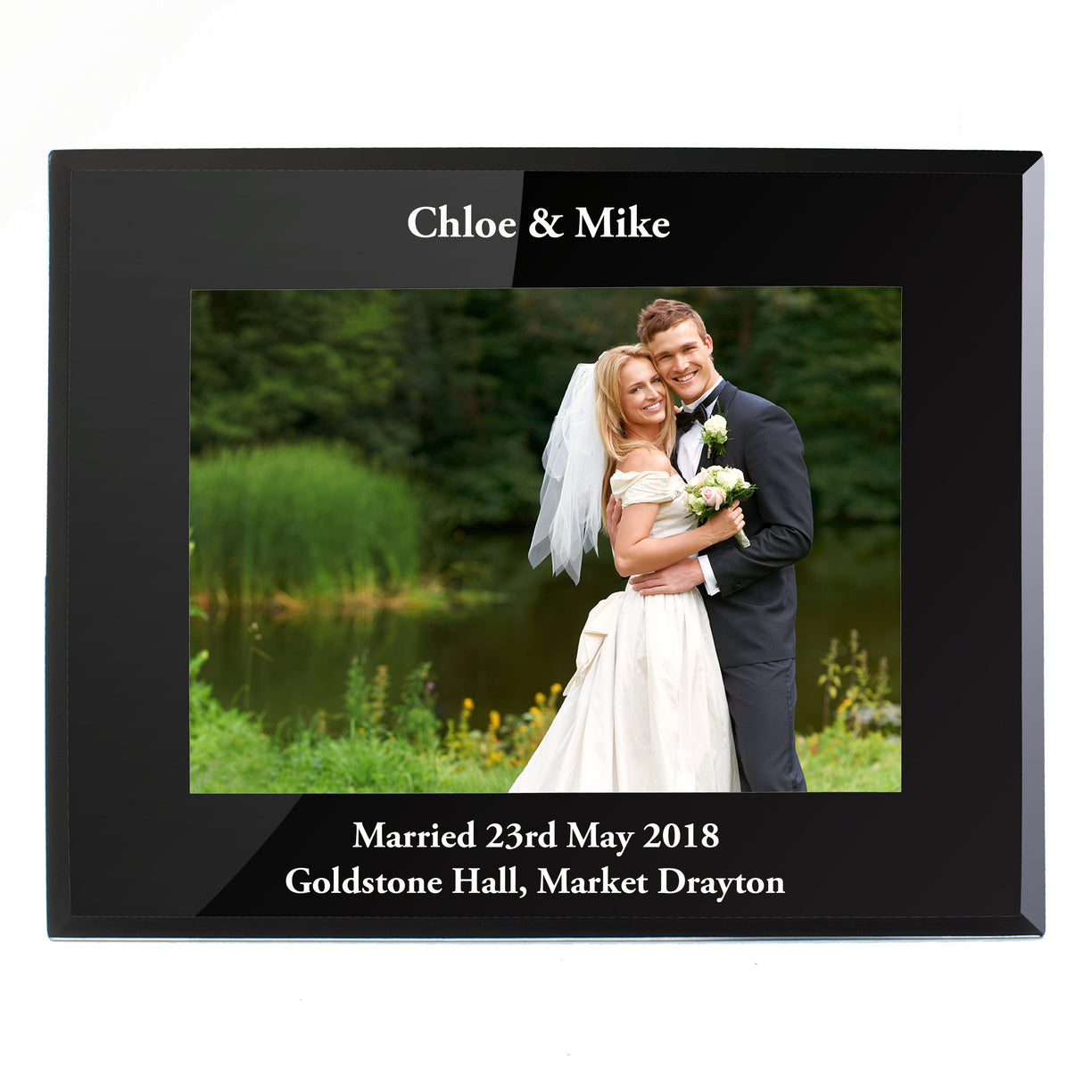 Personalised 5x7 Landscape Black Glass Photo Frame: 4 - Photo Frames By Gift Moments
