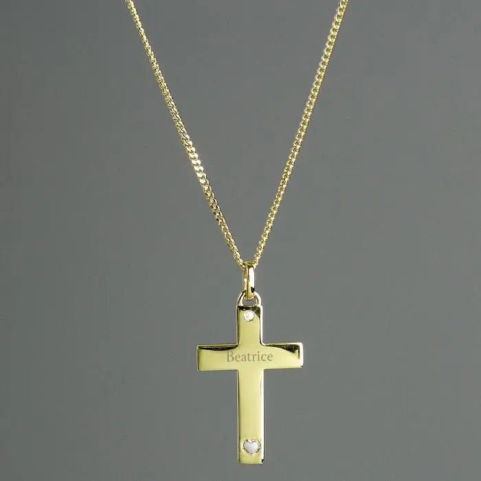 Personalised 9ct Gold Cross with Sterling Silver Heart & CZ Necklace: 1 - Necklaces By Gift Moments