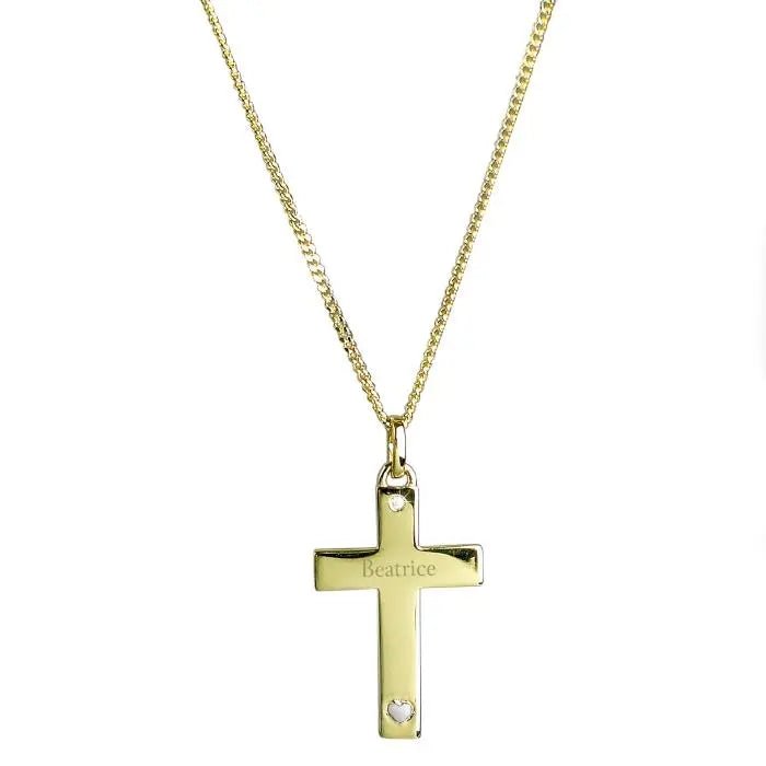 Personalised 9ct Gold Cross with Sterling Silver Heart & CZ Necklace: 3 - Necklaces By Gift Moments