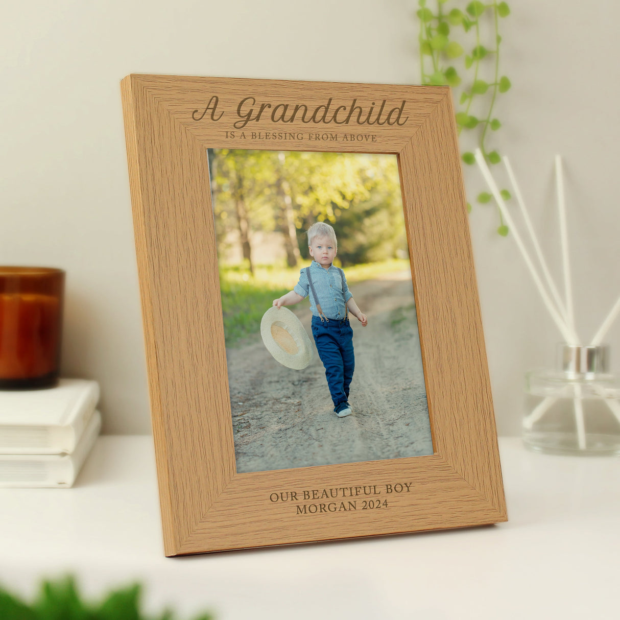 Personalised ’A Grandchild is a Blessing’ 5x7 Oak Finish Photo Frame: 3 - Photo Frames By Gift Moments