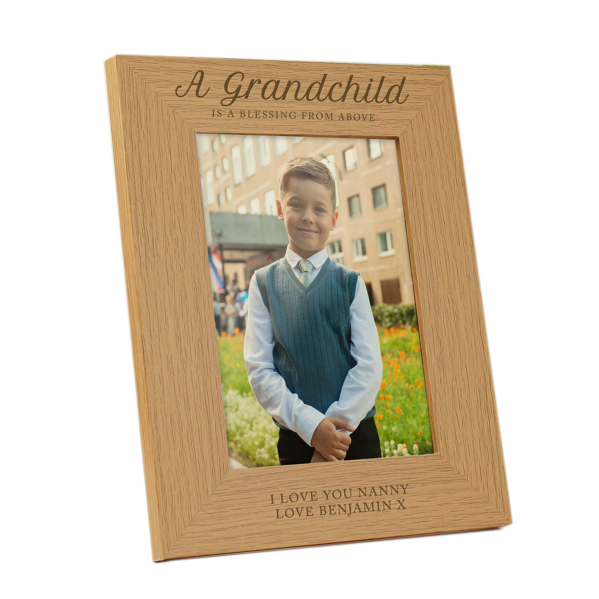 Personalised ’A Grandchild is a Blessing’ 5x7 Oak Finish Photo Frame: 4 - Photo Frames By Gift Moments
