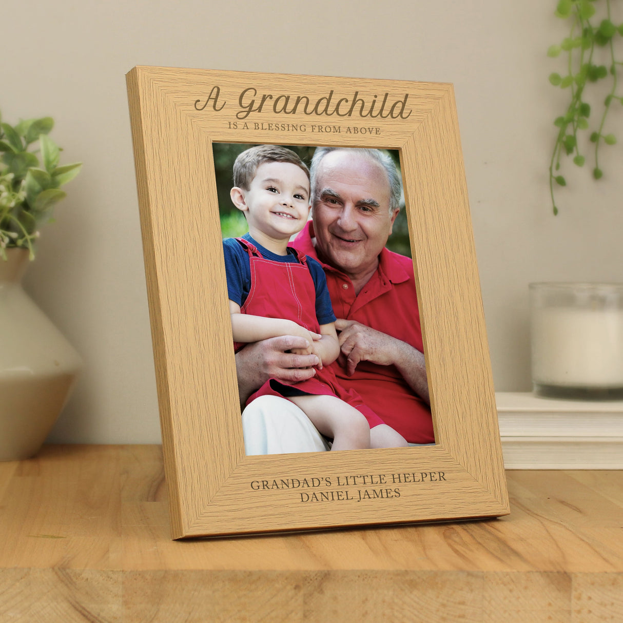 Personalised ’A Grandchild is a Blessing’ 5x7 Oak Finish Photo Frame: 1 - Photo Frames By Gift Moments