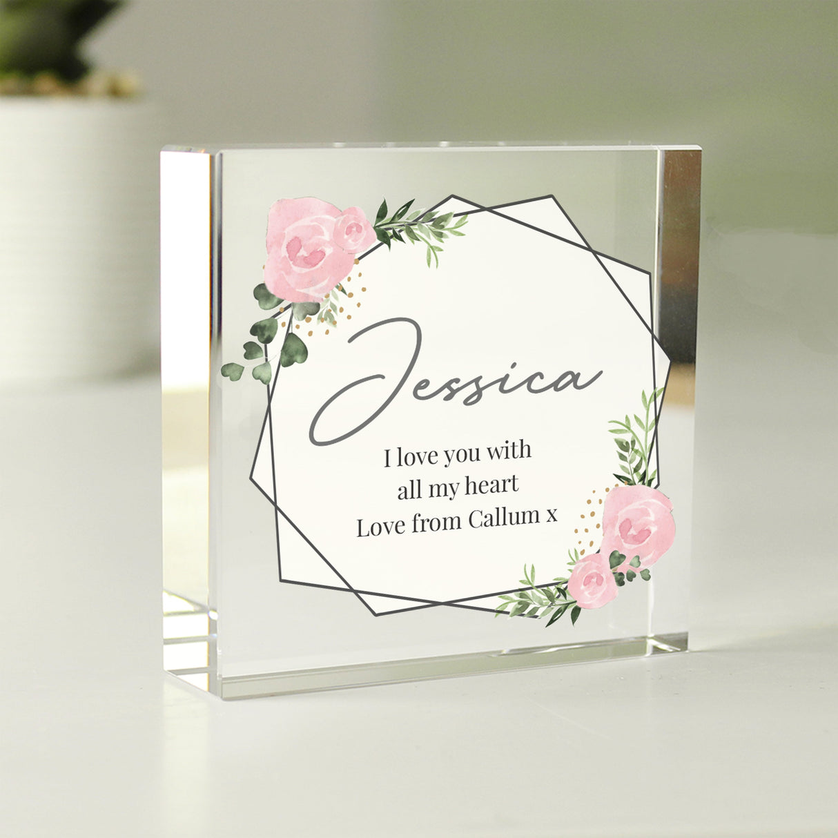 Personalised Abstract Rose Crystal Token - Shop Crystal Tokens At Gift Moments - 3
