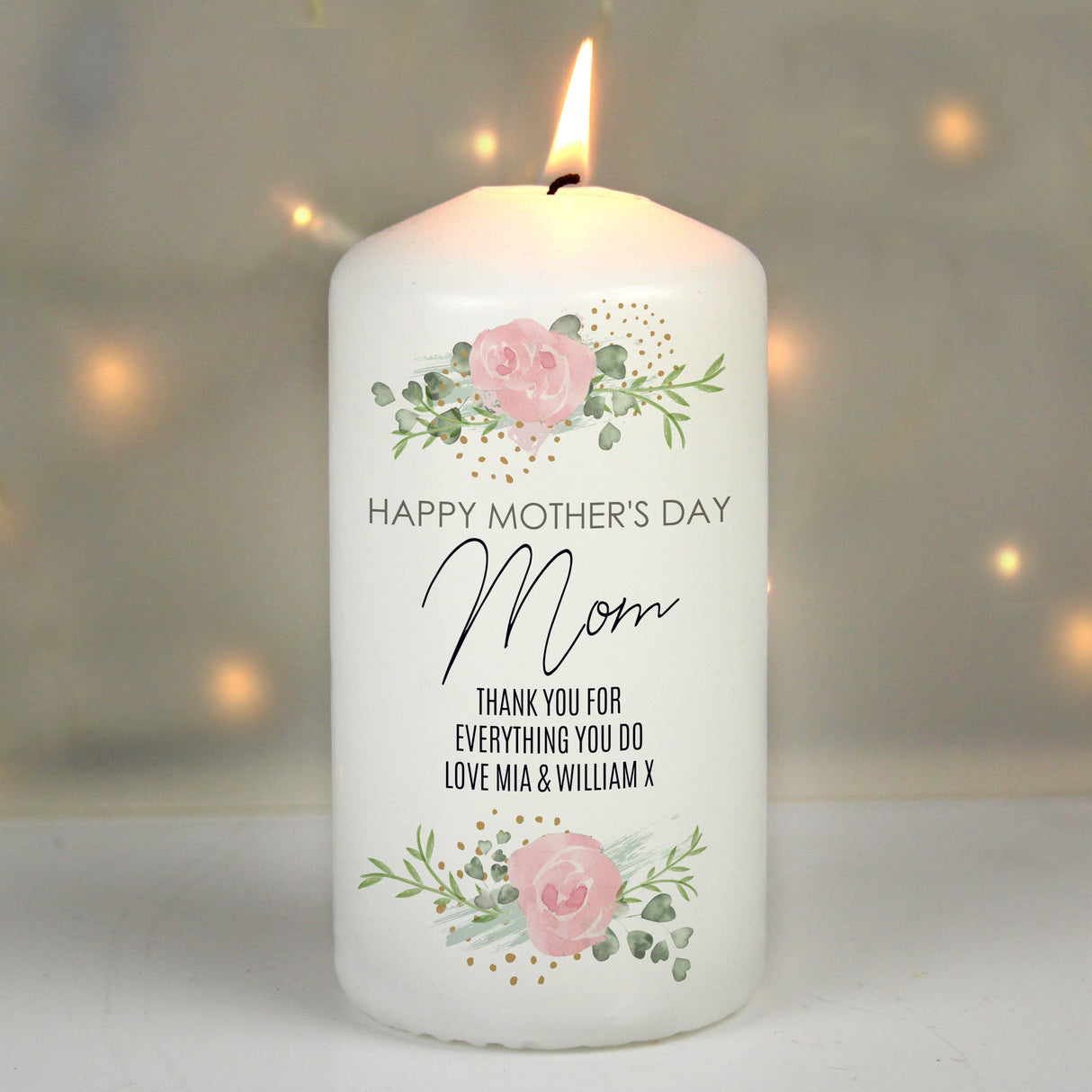 Personalised Abstract Rose Pillar Candle: 1 - Candles By Gift Moments