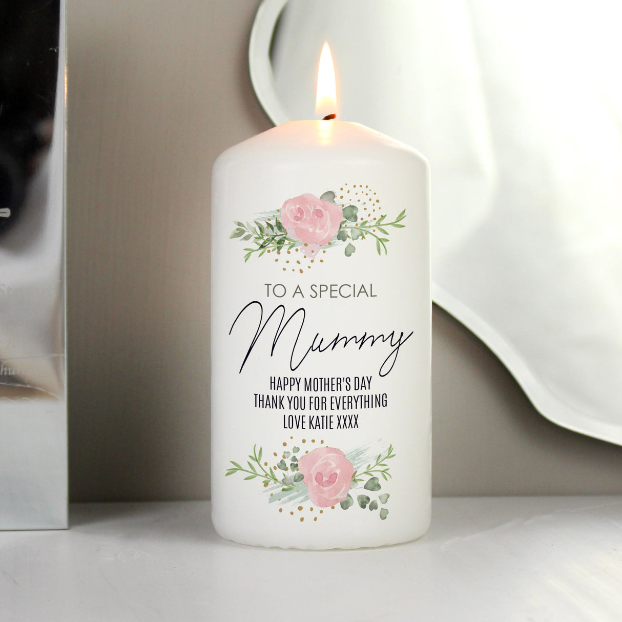 Personalised Abstract Rose Pillar Candle: 2 - Candles By Gift Moments