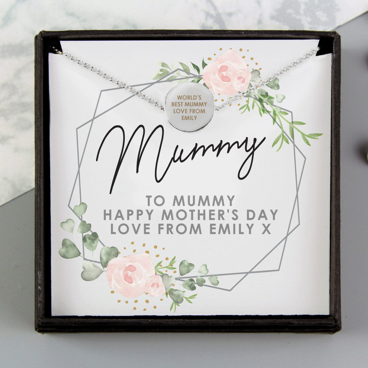 Personalised Abstract Rose Sentiment Silver Tone Necklace and Box: 2 - Necklaces By Gift Moments