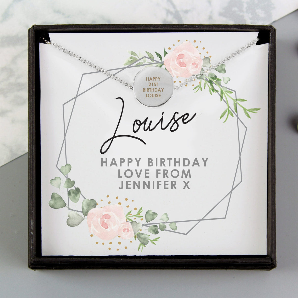 Personalised Abstract Rose Sentiment Silver Tone Necklace and Box: 3 - Necklaces By Gift Moments