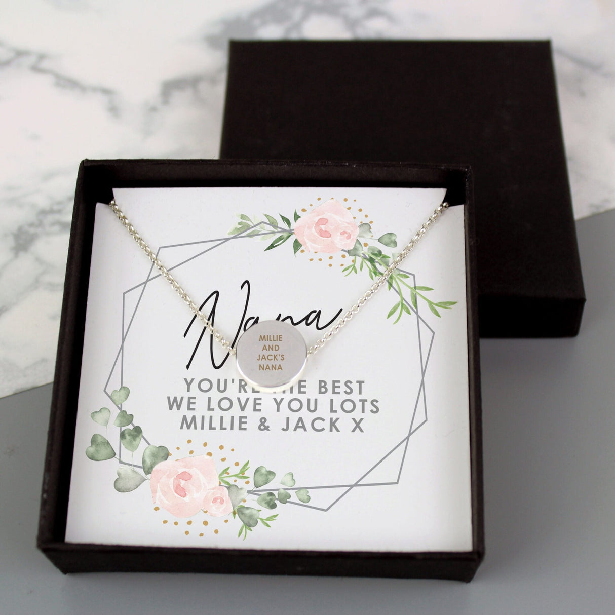 Personalised Abstract Rose Sentiment Silver Tone Necklace and Box: 1 - Necklaces By Gift Moments