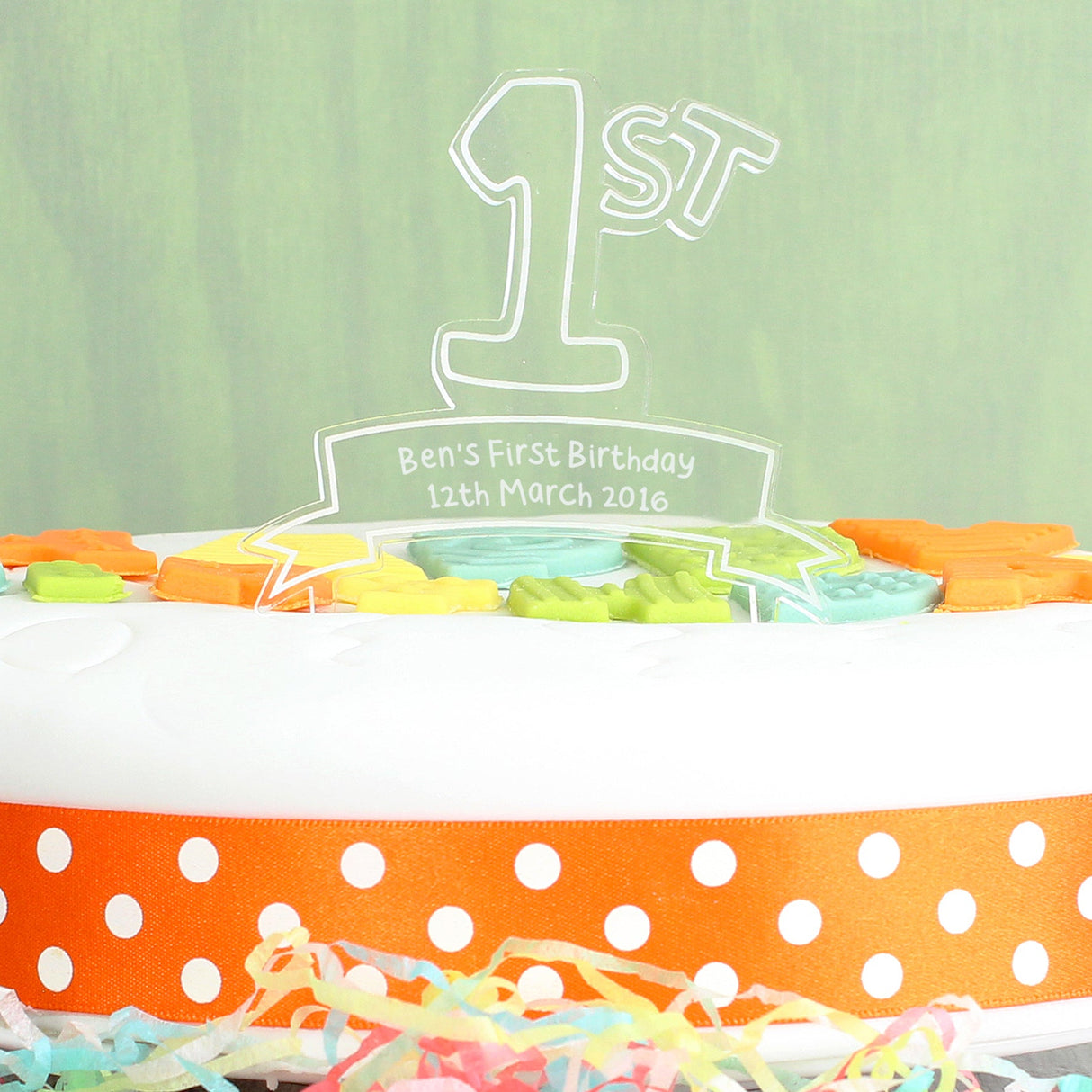 Personalised Acrylic ’1st’ Celebration Cake Topper: 1 - Keepsakes By Gift Moments