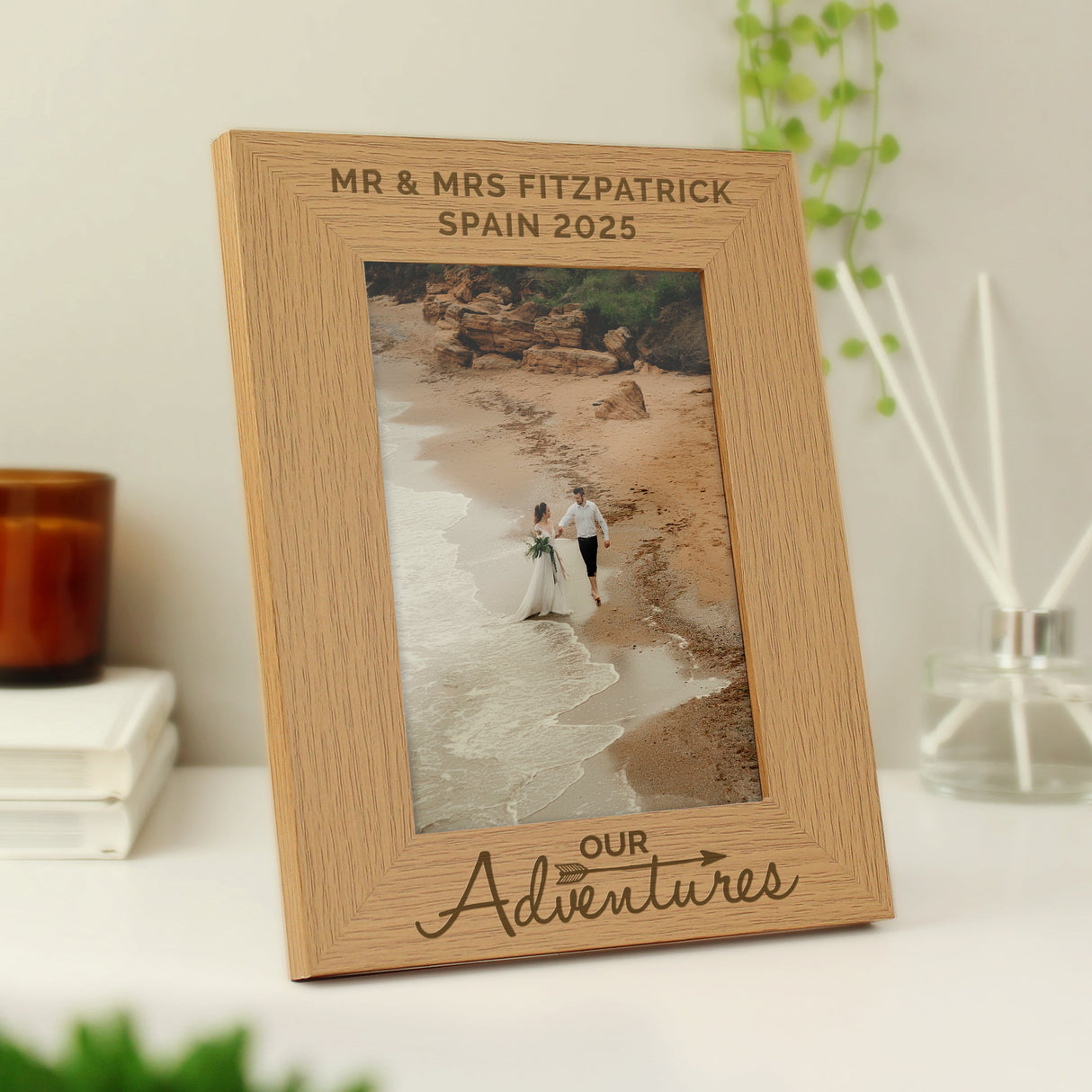Personalised Our Adventures 5x7 Oak Finish Photo Frame: 2 - Photo Frames By Gift Moments
