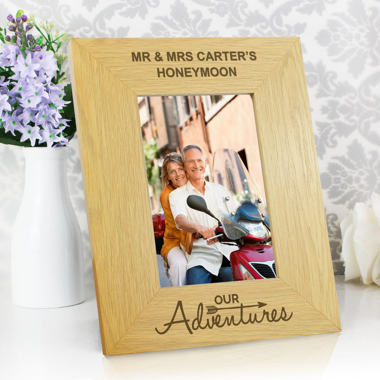 Personalised Our Adventures 6x4 Oak Finish Photo Frame: 1 - Photo Frames By Gift Moments