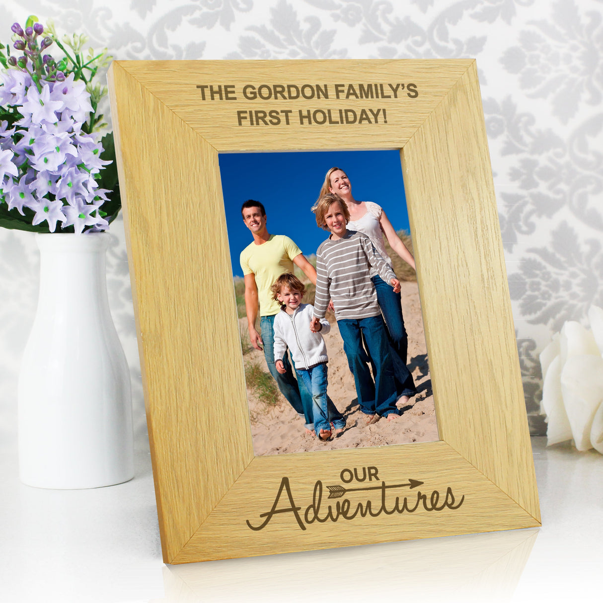 Personalised Our Adventures 6x4 Oak Finish Photo Frame: 4 - Photo Frames By Gift Moments
