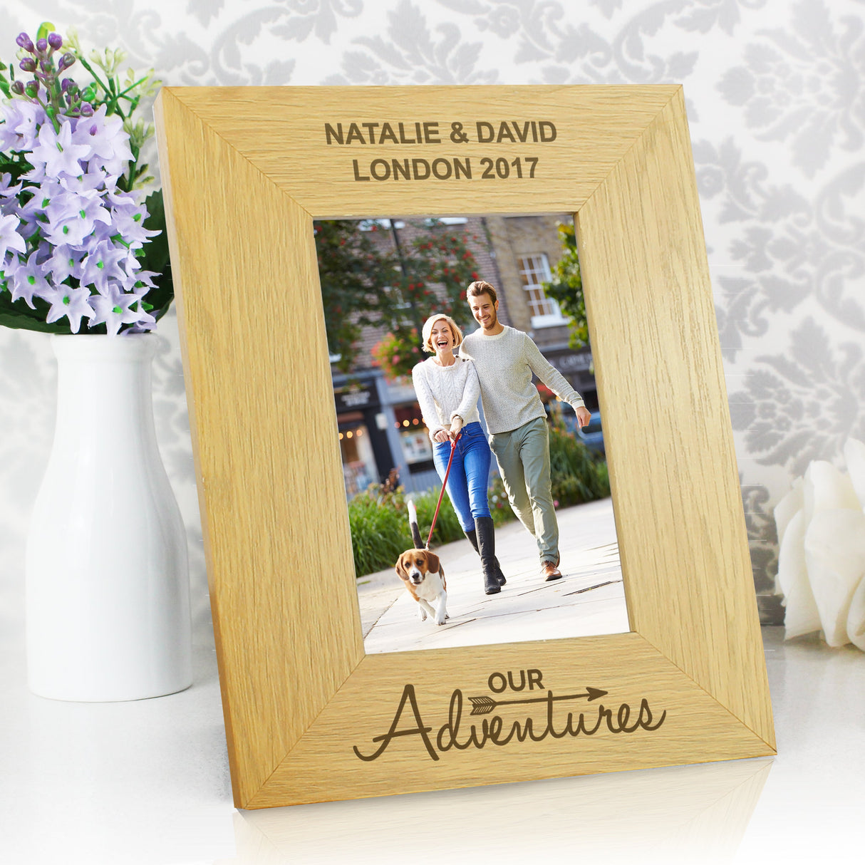 Personalised Our Adventures 6x4 Oak Finish Photo Frame: 2 - Photo Frames By Gift Moments