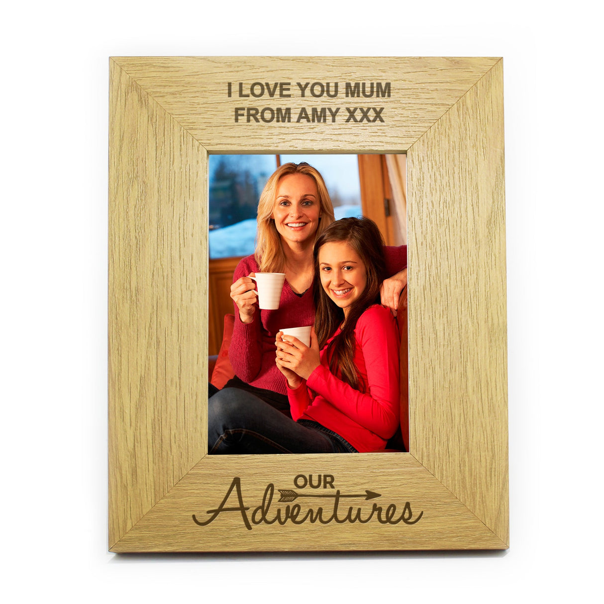 Personalised Our Adventures 6x4 Oak Finish Photo Frame: 3 - Photo Frames By Gift Moments