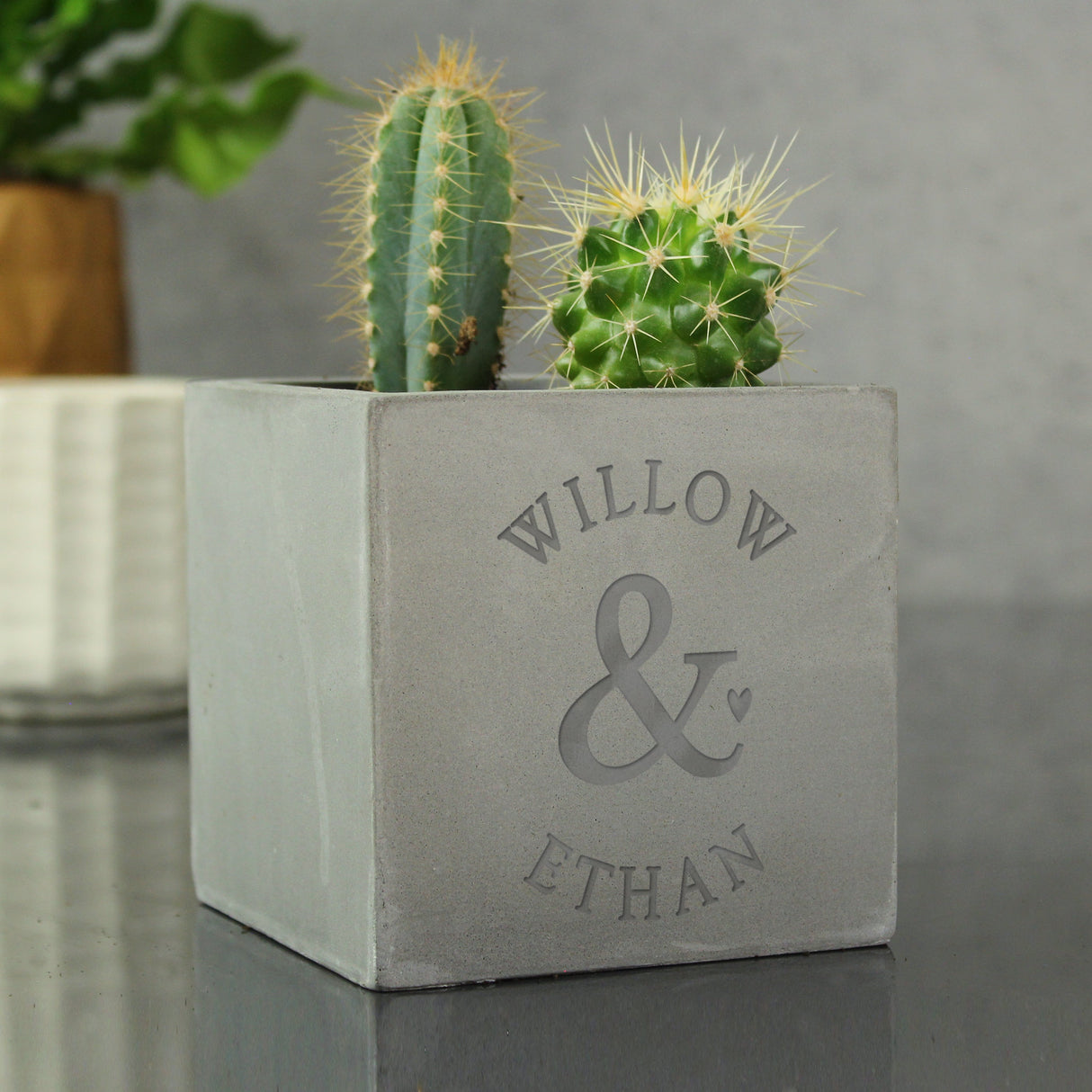 Personalised Ampersand Couples Concrete Plant Pot: 2 - Pots & Planters By Gift Moments