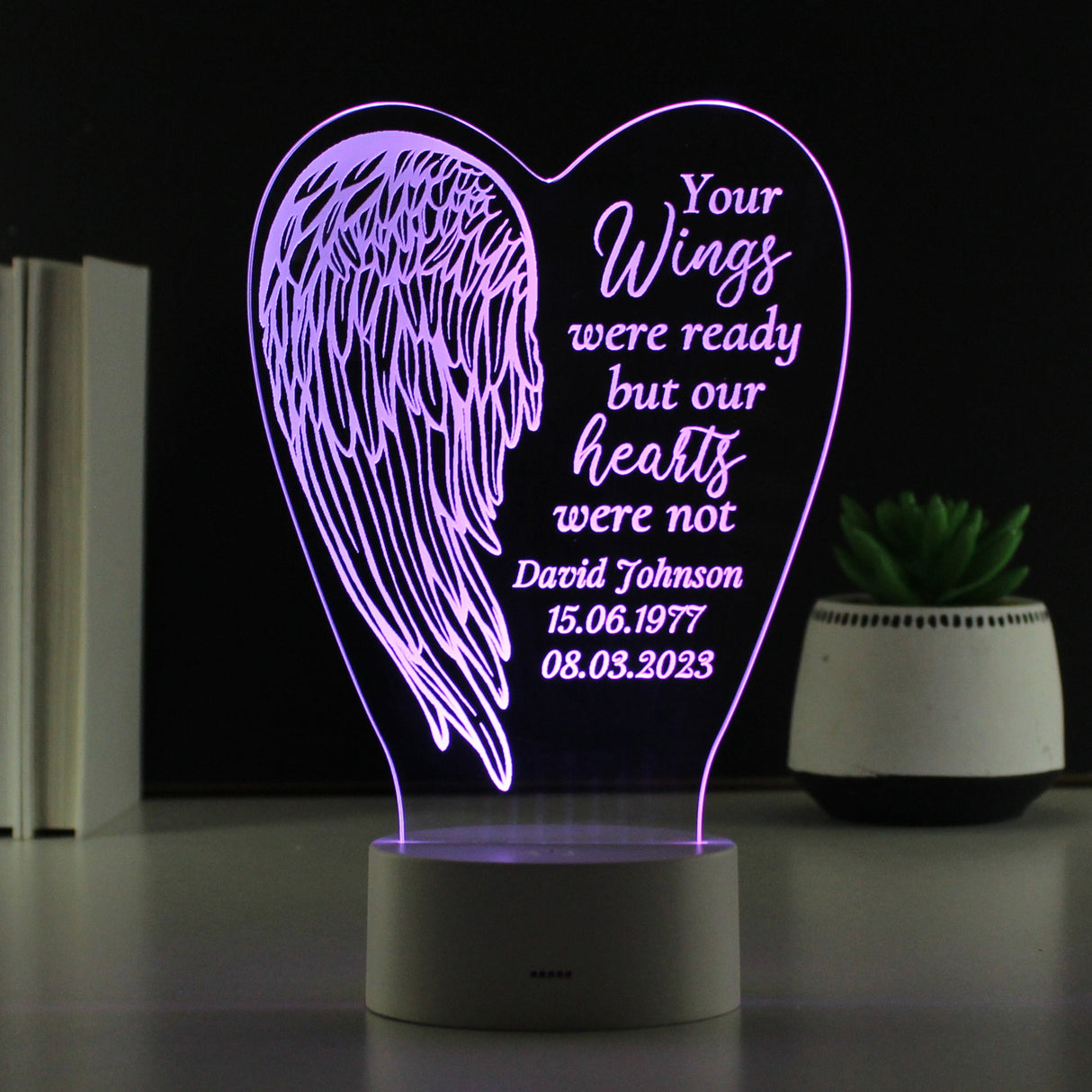 Personalised Angel Wings Memorial Colour Changing LED Light: 9 - LED Lighting By Gift Moments