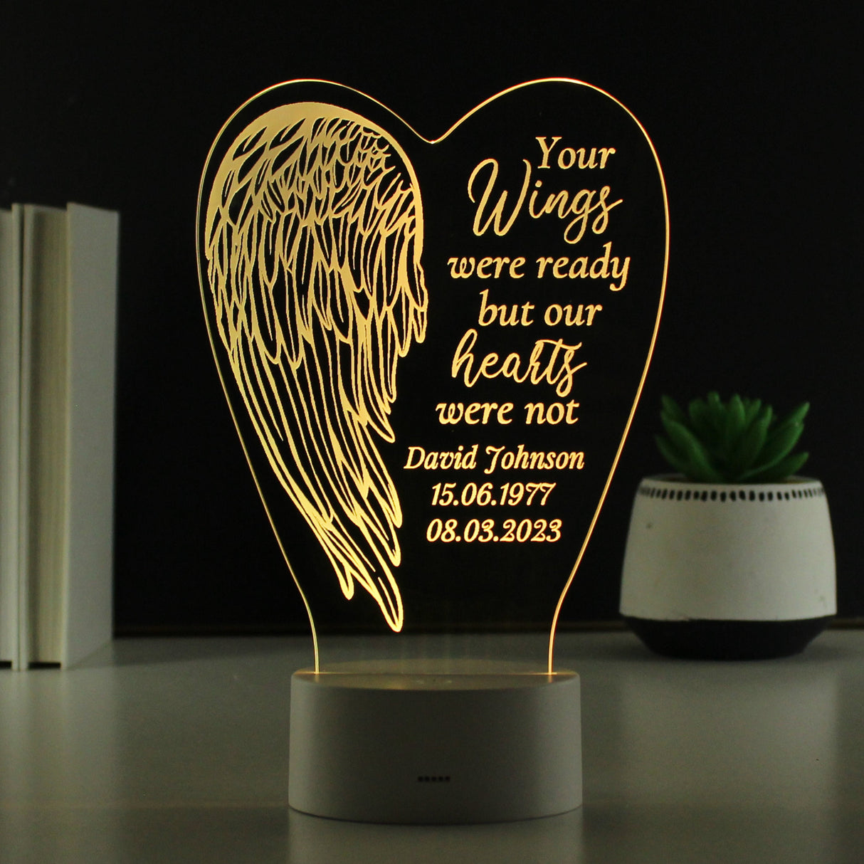 Personalised Angel Wings Memorial Colour Changing LED Light: 4 - LED Lighting By Gift Moments