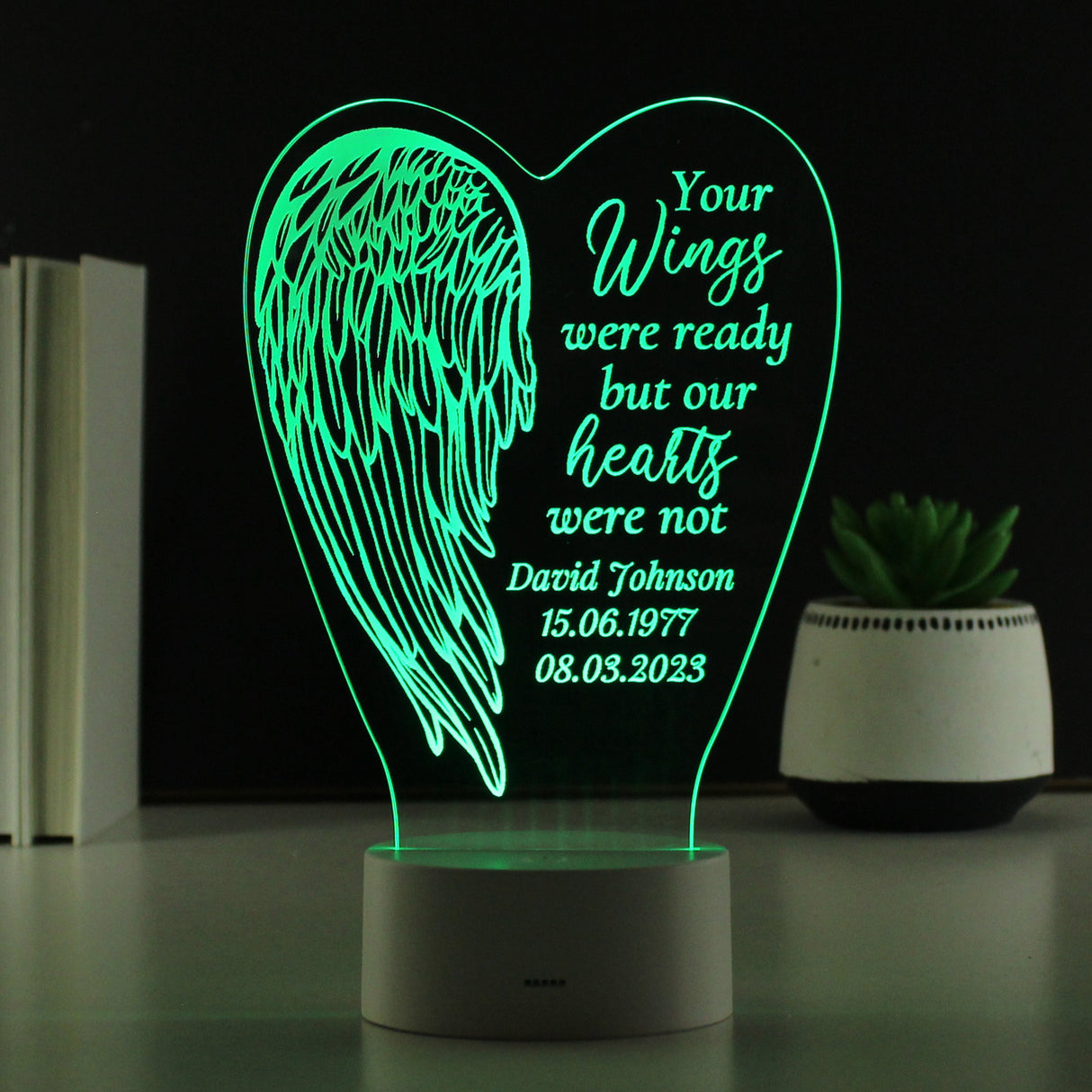 Personalised Angel Wings Memorial Colour Changing LED Light: 7 - LED Lighting By Gift Moments