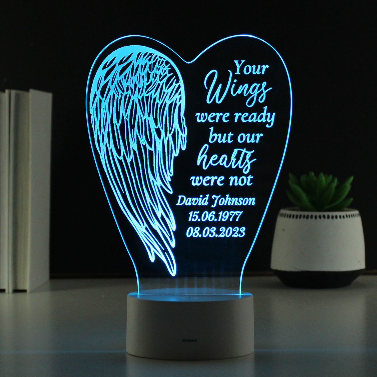 Personalised Angel Wings Memorial Colour Changing LED Light: 5 - LED Lighting By Gift Moments