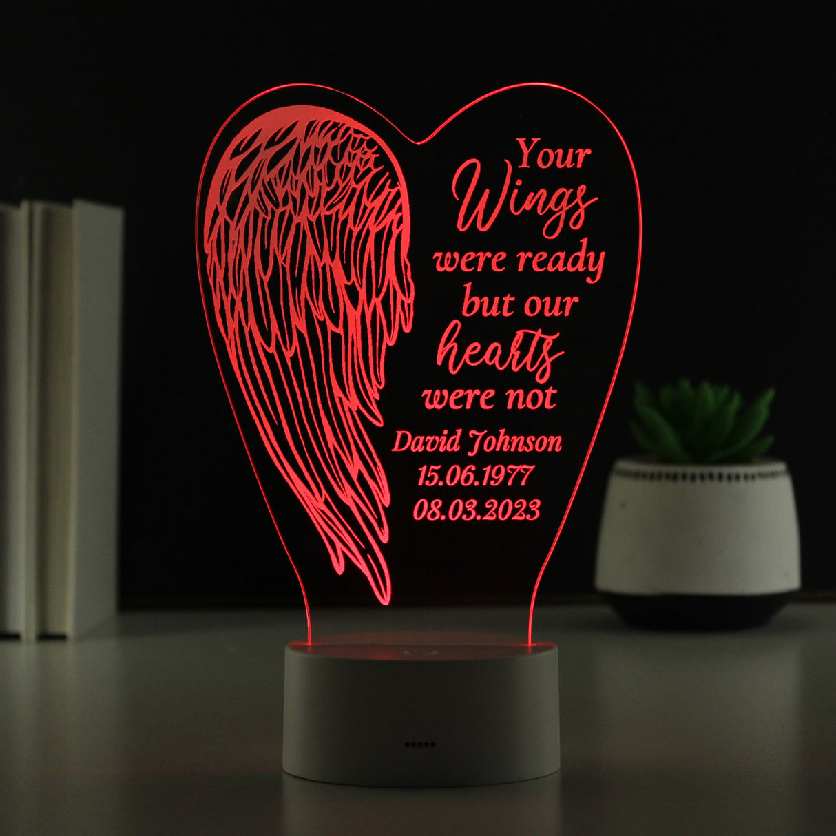 Personalised Angel Wings Memorial Colour Changing LED Light: 8 - LED Lighting By Gift Moments