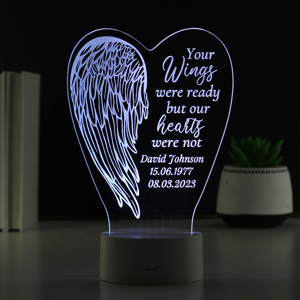 Personalised Angel Wings Memorial Colour Changing LED Light: 1 - LED Lighting By Gift Moments