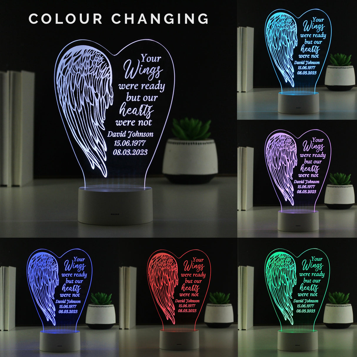 Personalised Angel Wings Memorial Colour Changing LED Light: 3 - LED Lighting By Gift Moments