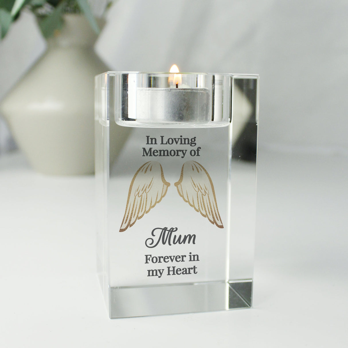 Personalised Angel Wings Memorial Glass Tealight Holder: 2 - Candle Holders By Gift Moments