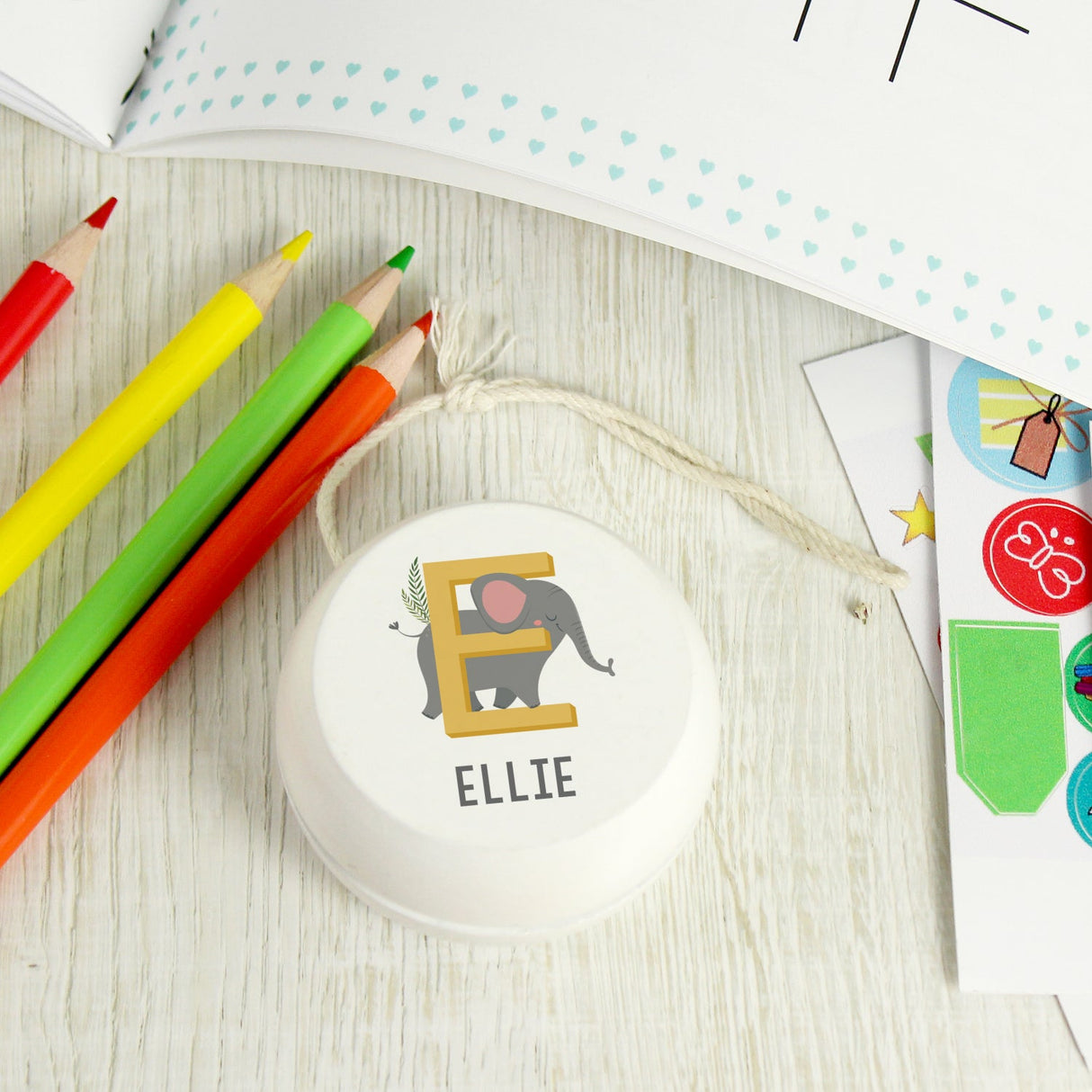 Personalised Animal Alphabet White Wooden Yoyo: 4 - Toys By Gift Moments