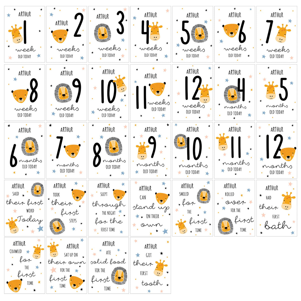 Personalised Animals Baby Milestone Cards - Shop Keepsakes At Gift Moments - 6