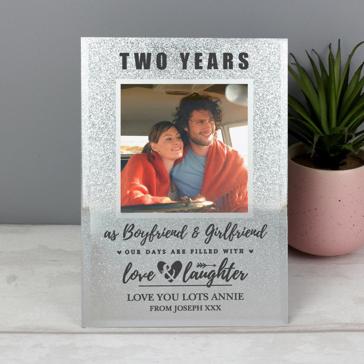 Personalised Anniversary 4x4 Glitter Glass Photo Frame: 2 - Photo Frames By Gift Moments