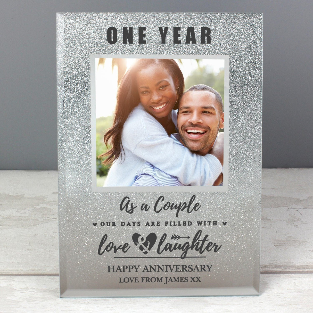 Personalised Anniversary 4x4 Glitter Glass Photo Frame: 3 - Photo Frames By Gift Moments