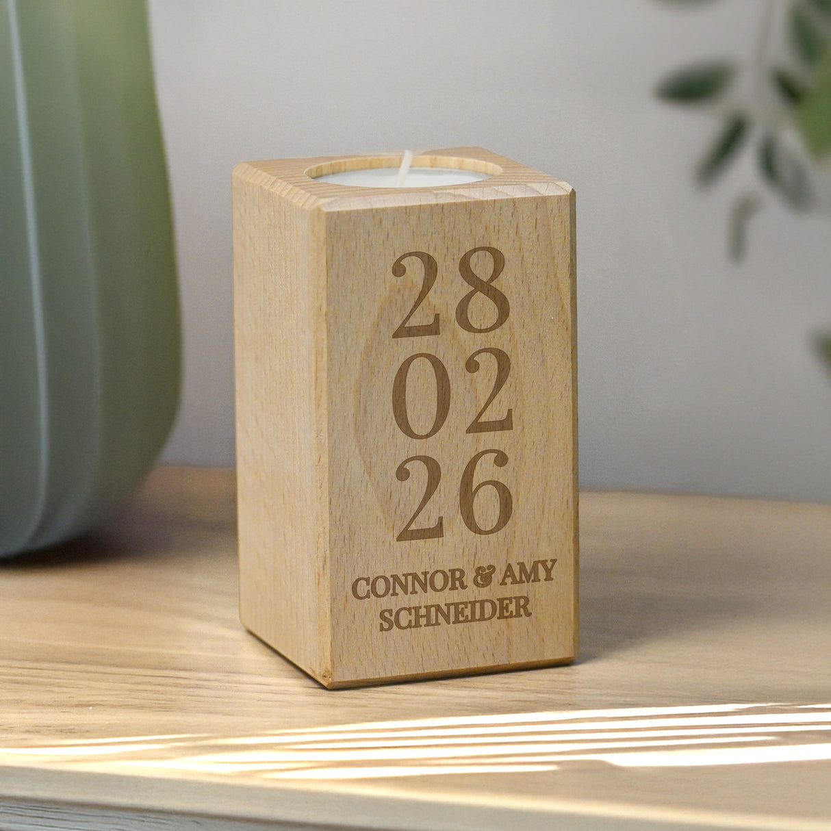 Personalised Anniversary Date Wooden Tealight Holder: 3 - Candle Holders By Gift Moments