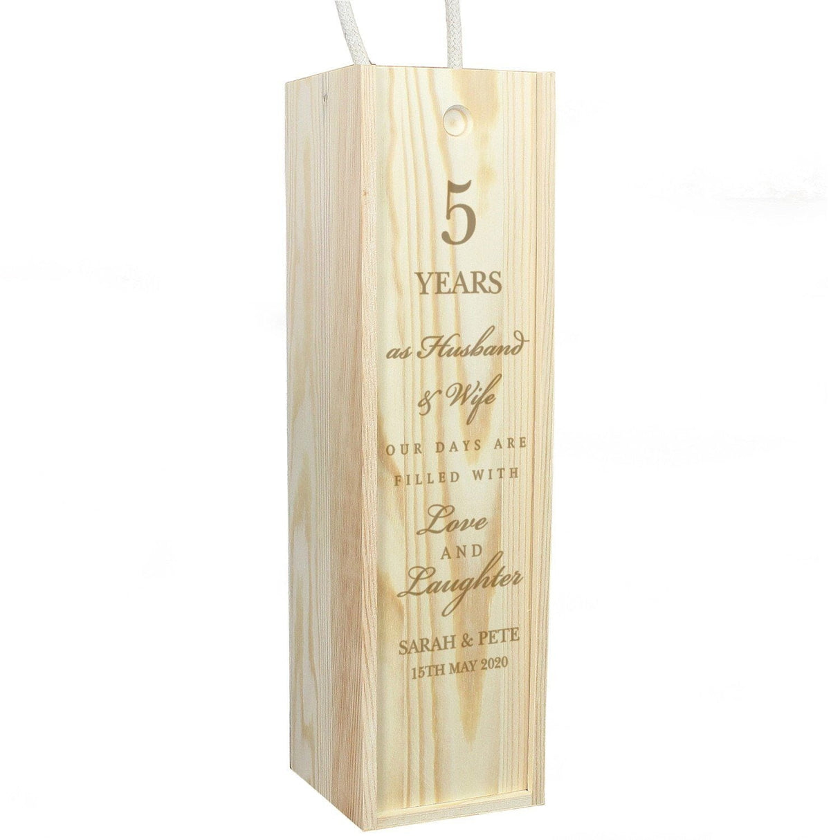 Personalised Anniversary Wooden Wine Bottle Box: 4 - Barware By Gift Moments