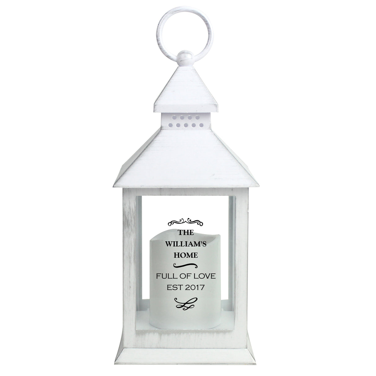 Personalised Antique Scroll White Lantern: 5 - LED Lighting By Gift Moments