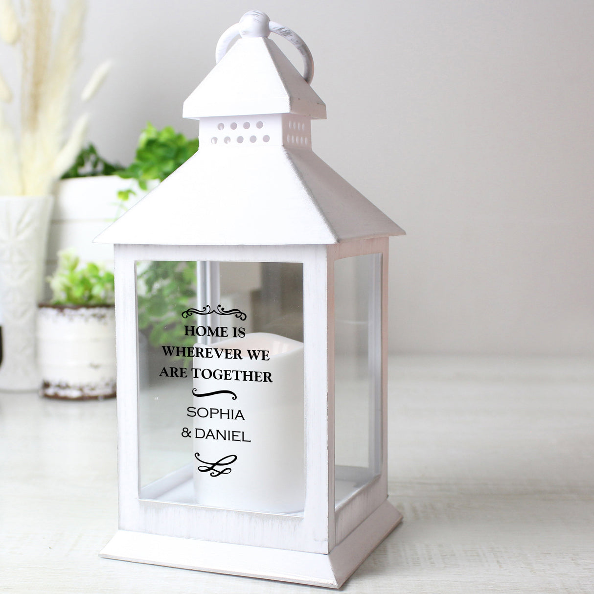 Personalised Antique Scroll White Lantern: 1 - LED Lighting By Gift Moments
