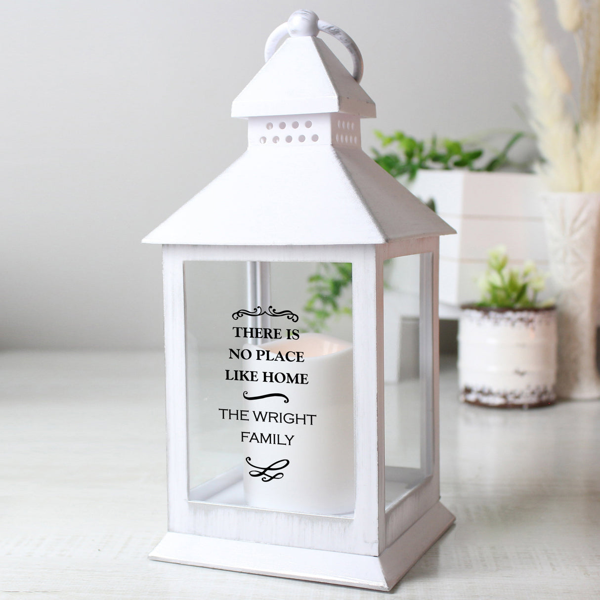 Personalised Antique Scroll White Lantern: 3 - LED Lighting By Gift Moments