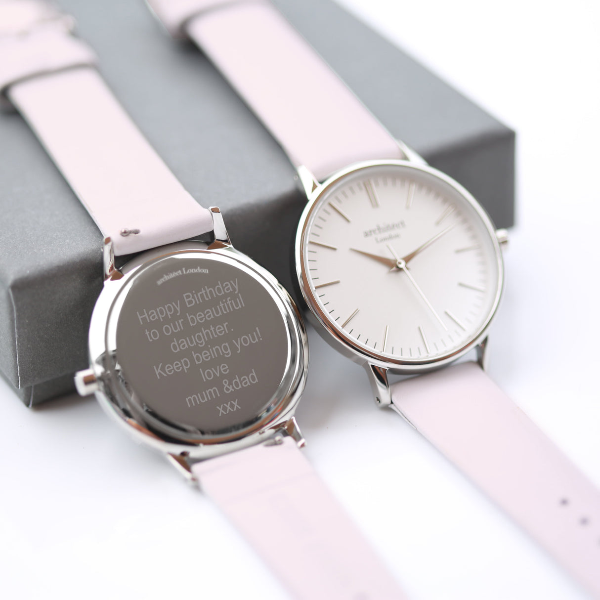 Personalised Architect Blanc Watch Silver Light Pink Strap - Shop Watches At Gift Moments - 2