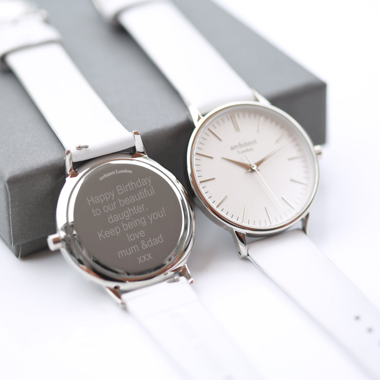 Personalised Architect Blanc Watch Silver White Strap - Shop Watches At Gift Moments - 2