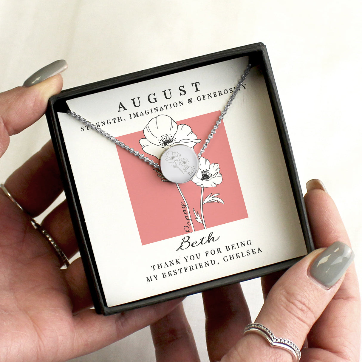 Personalised August Birth Flower Necklace and Box - Shop Necklaces At Gift Moments - 4