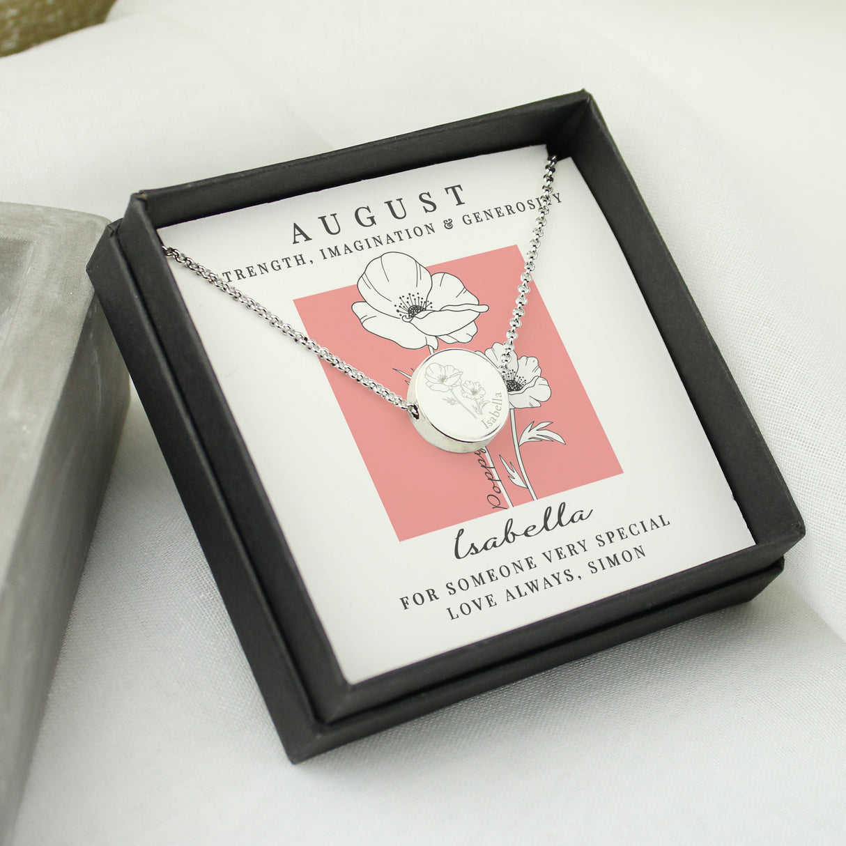 Personalised August Birth Flower Necklace and Box - Shop Necklaces At Gift Moments - 3