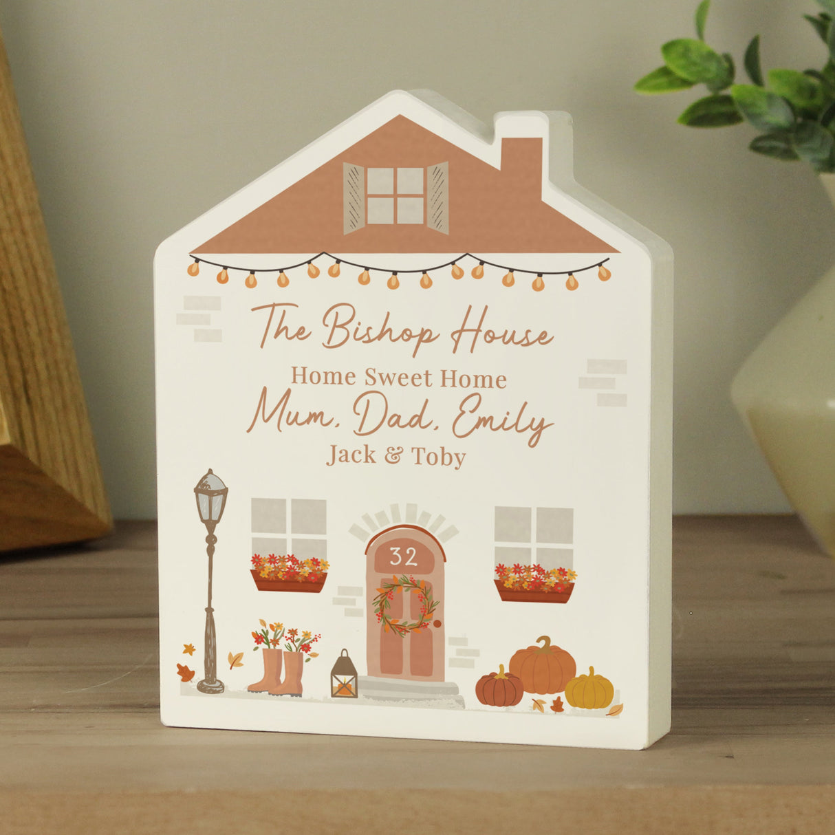 Personalised Autumnal Wooden House Ornament: 3 - Ornaments By Gift Moments