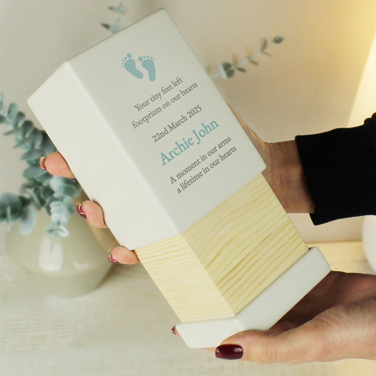 Personalised Baby Boy Small Wooden Urn: 2 - Urns By Gift Moments