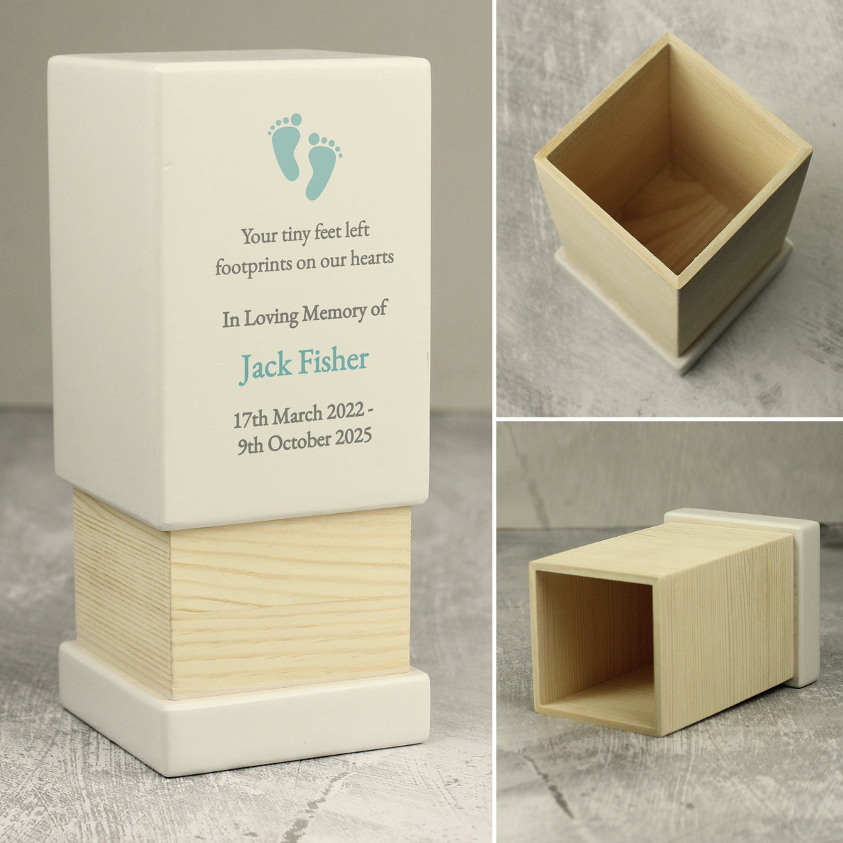 Personalised Baby Boy Small Wooden Urn: 6 - Urns By Gift Moments