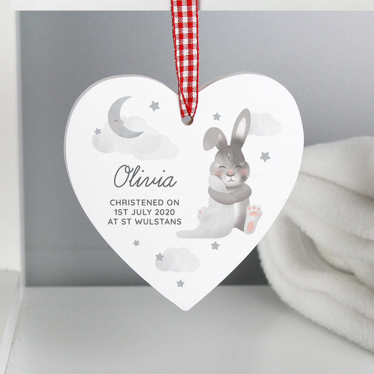 Personalised Baby Bunny Wooden Heart Decoration: 6 - Decorations By Gift Moments