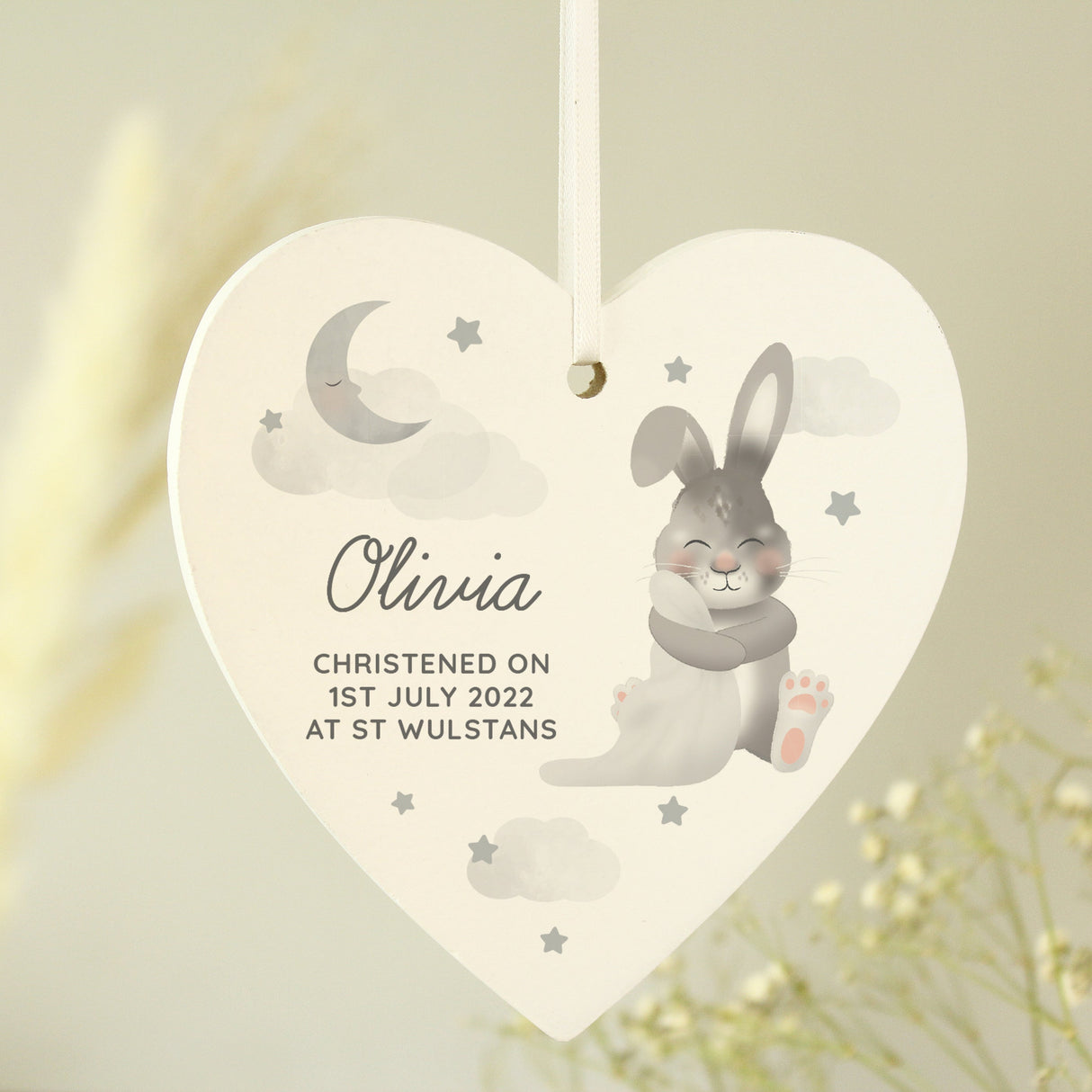 Personalised Baby Bunny Wooden Heart Decoration: 4 - Decorations By Gift Moments