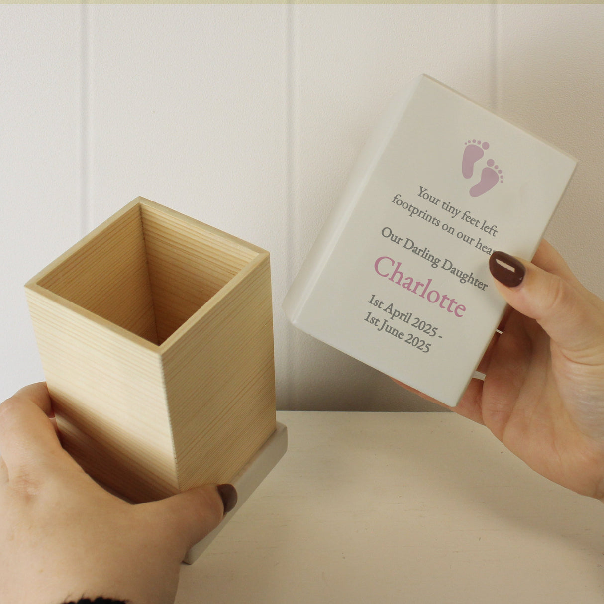 Personalised Baby Girl Small Wooden Urn: 5 - Urns By Gift Moments