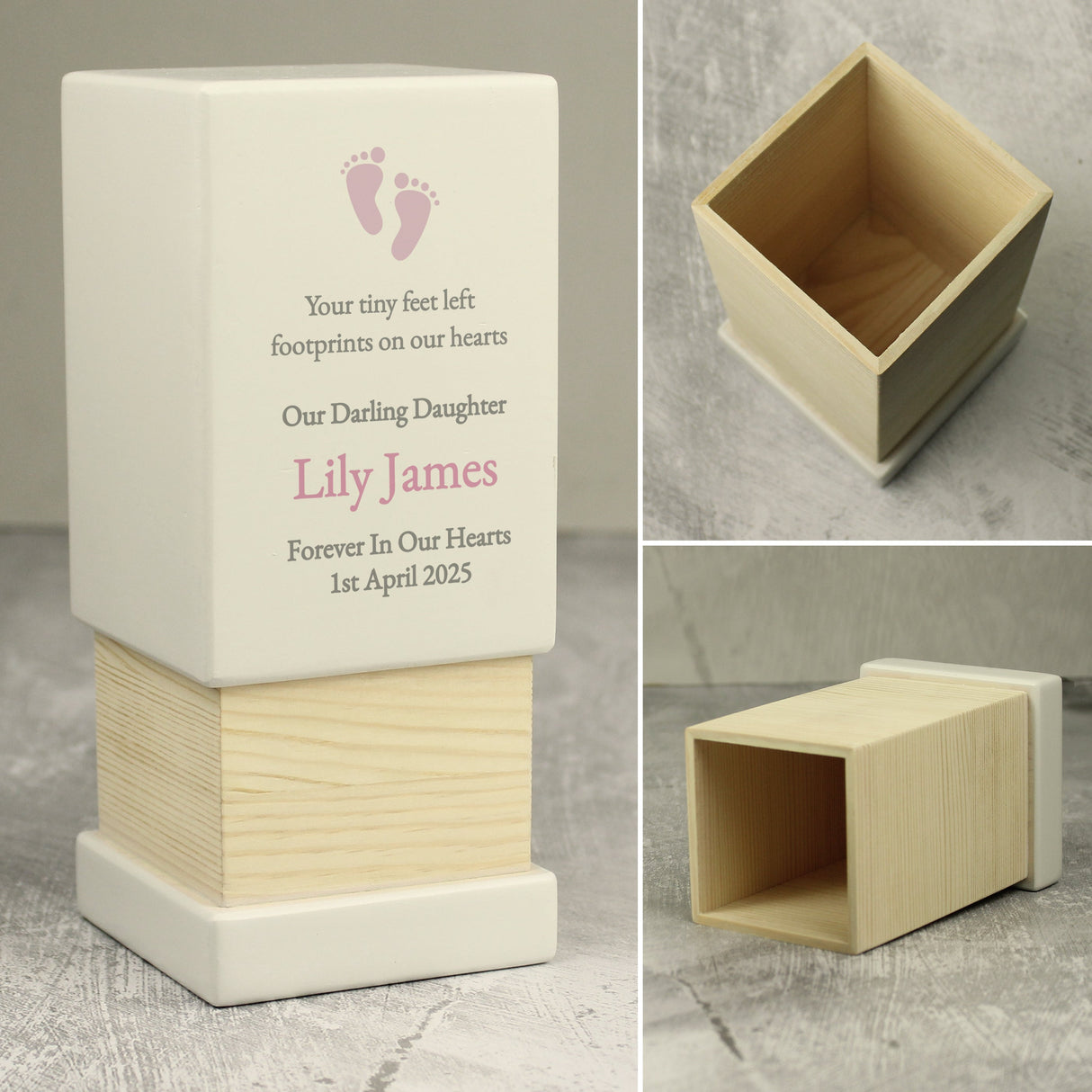 Personalised Baby Girl Small Wooden Urn: 6 - Urns By Gift Moments